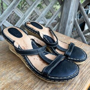 Born Black Wedge Sandals with Interwoven Straps comfy material